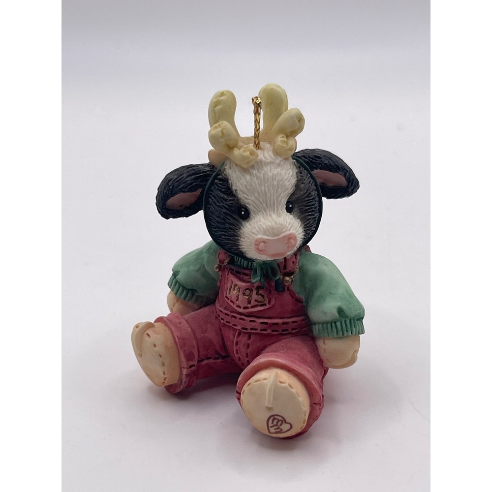Enesco Marys Moo Moos Popcorn For The Tree 1995 Cow Christmas Ornament Figurine